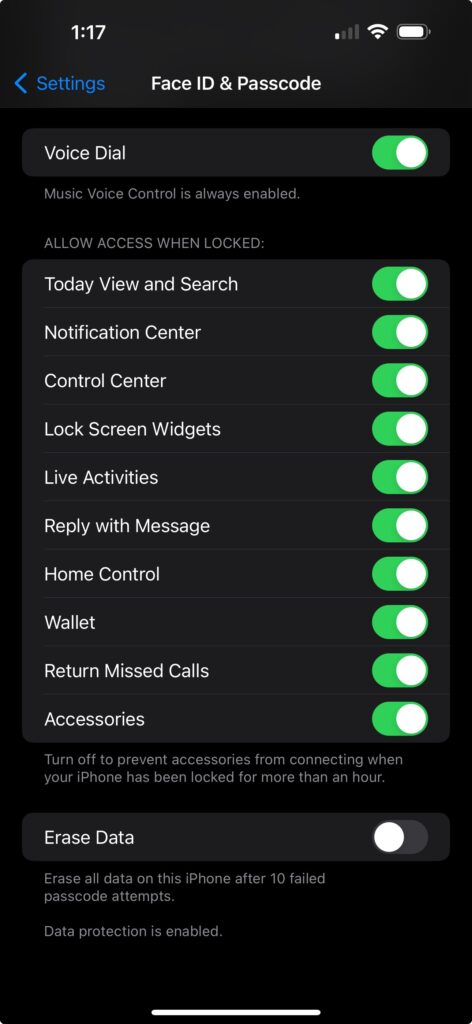 Face ID & Passcode Settings
