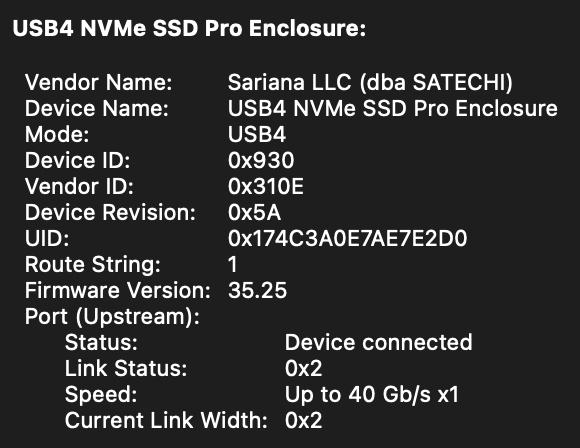 Satechi Enclosure Details in MacOS